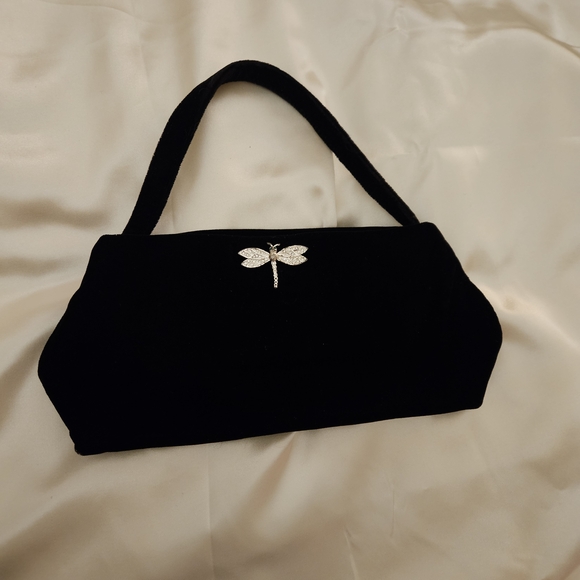 Carolee Handbags - Carolee Black Velvet Clutch with Silver Dragonfly